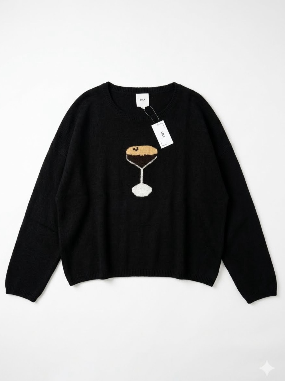 NWT LOLA NY Espresso Martini Knit Sweater Black Graphic Size 3X